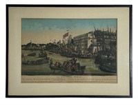 French Colorized Map Etching " La Nouvelle Yorck"