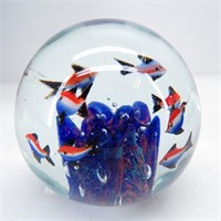 Italian Art Glass School of Fish Paperweight