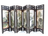 Small Oriental Painted Stone Folding Table Screen