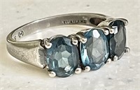 Sterling silver ring with 3 oval blue stones