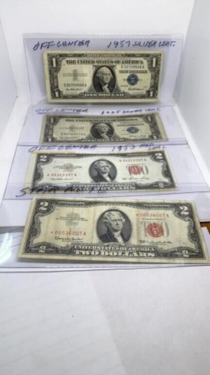 (1) RED SEAL $2 STAR note & 3 off center (2) BLUE