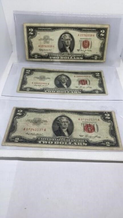(2) 1953 & (1) 1963 RED SEAL $2 notes