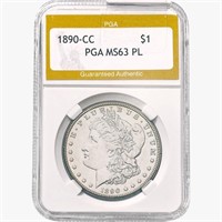 1890-CC Morgan Silver Dollar PGA MS63 PL