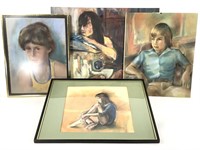 Peter Bruning, 4 portraits: 3 Pastels & 1 Painting