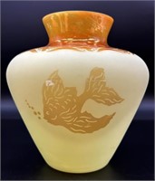 Beautiful Fenton Burmese Etched Seascape Vase