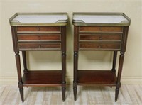Louis XVI Style Brass Galleried Side Cabinets.