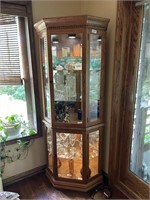 Oak Lighted Corner Curio Cabinet
