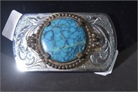 Belt Buckle Silver Plated With Turquose Like Midd"