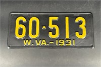 1931 WEST VIRGINIA LICENSE PLATE #60513