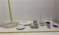 assorted dishes and glassware - candle sticks, etc