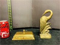 Brass Crane Bookend and Bombay Paperweight
