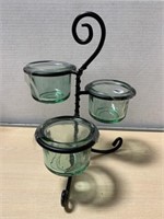 Triple Candle Holder - Green Glass Cups