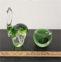 Clear & Green Glass Elephant