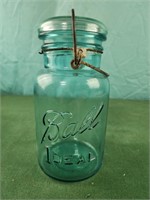 Blue Glass Ball Ideal Jar Quart Size