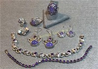 Sterling & Amethyst Type Jewelry - 7