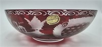 #1 Vtg. Bohemian Ruby Red Bowl Cut To Clear Glass