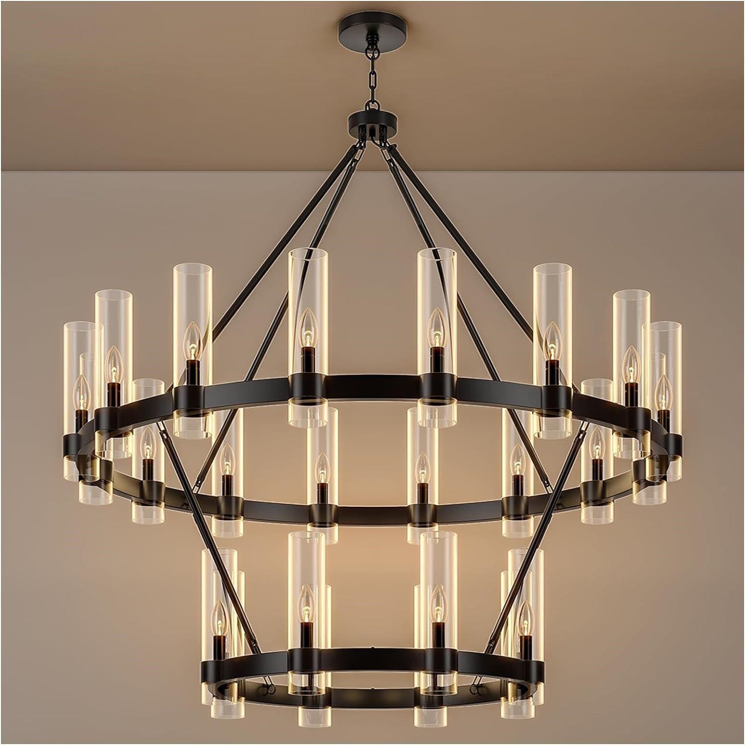 24-Light 48" Black Wagon Wheel Chandelier