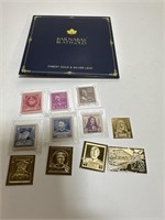 Small vintage stamp collection. Gold leaf sheets