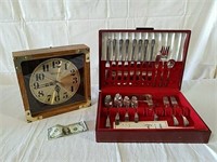 Mercedes clock and Tudor plate flatware with