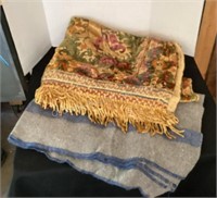 Wool Blanket & Vintage Tapestry Bedspread