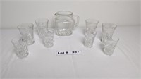 CUT GLASS JUICE GLASS SET AND PITCHER