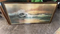 Vintage Oil Painting Canvas Beach Waves