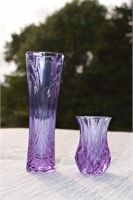 Two Small Amethyst Colored Crystal Vases