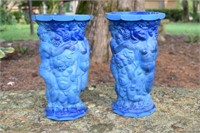 Pair Blue Slag Vases Approximately 11" Tall
