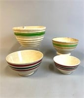 4 ANTIQUE BANDED IRONSTONE BOWLS