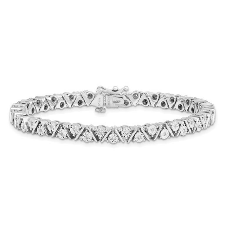 Sterling Silver Diamond Triangle Link Bracelet