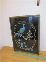 Framed needlepoint Peacock