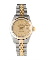 18k Gold Rolex Dajust Champagne Dial Ss Watch 26mm