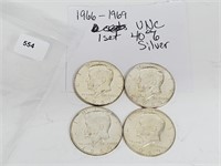 Four UNC 1966-69 40% Silver JFK Half $1 Dollars