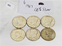 Six 1967 40% Silver JFK Half $1 Dollars