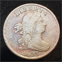 1803 Draped Bust Half Cent - SCARCE - 500 Survive!