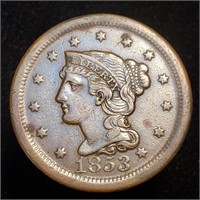1853 Braided Hair Large Cent - High Grade Stunner!