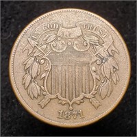 1871 2 Cent Piece - Better Date, Better Grade!
