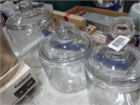 3 Clear Glass Lidded Containers