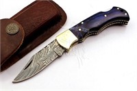 7" Handmade Damascus Steel Folding Hunting Knife