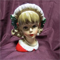 Vintage Napcoware lady head vase. Christmas