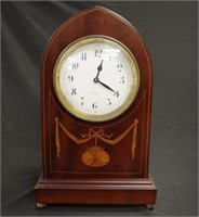 Edwardian inlaid timber mantle clock
