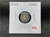 1858 SEATED HALF DIME GOOD