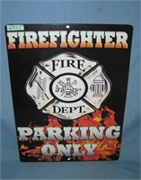 Firefighter Parking Only style advertising sign