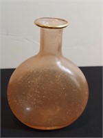 Hand Blown Gilded Peach Rose Glass Flask. The