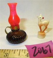 Vtg: Oil Lamp Perfume Bottle, Rudolph Perfume Lid