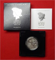 2021 Peace Silver Dollar - COA & Box