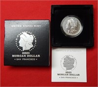 2021 S Morgan Silver Dollar COA/Box
