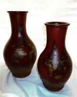 Pair Of Red Wash Vases
