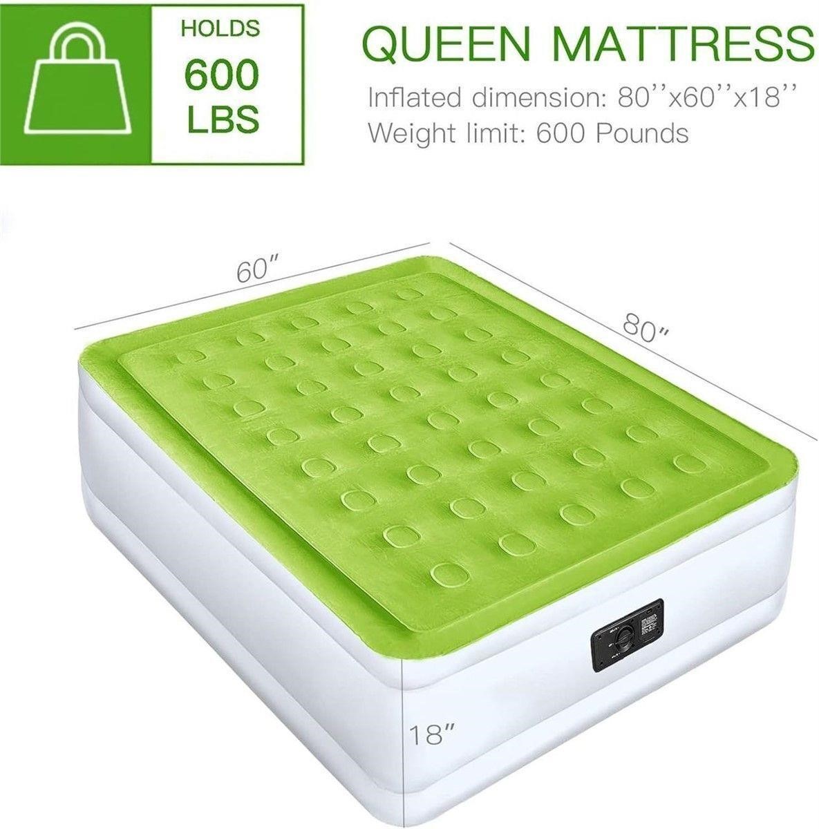 USED Queen 18in Air Mattress W/ Built in Pump