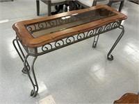 Pine Sofa Table with bevelled glass top